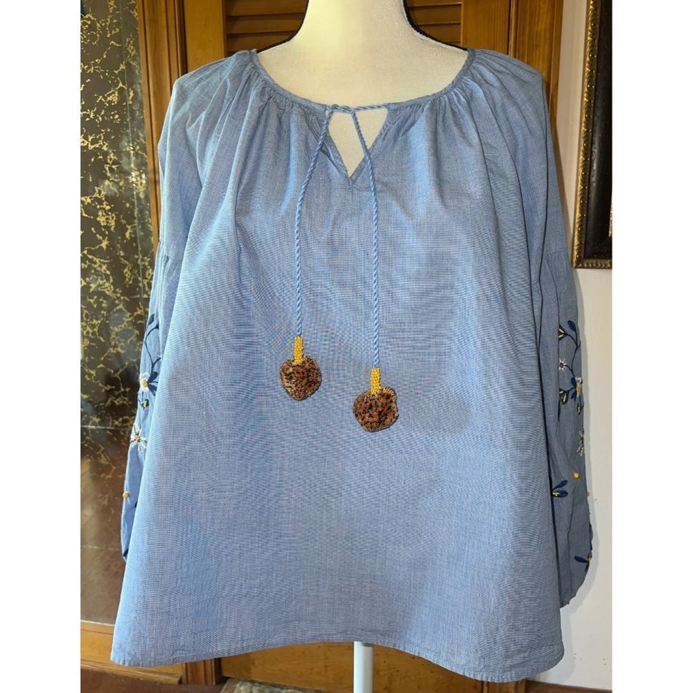Crown & Ivy Blue Embroidered Top